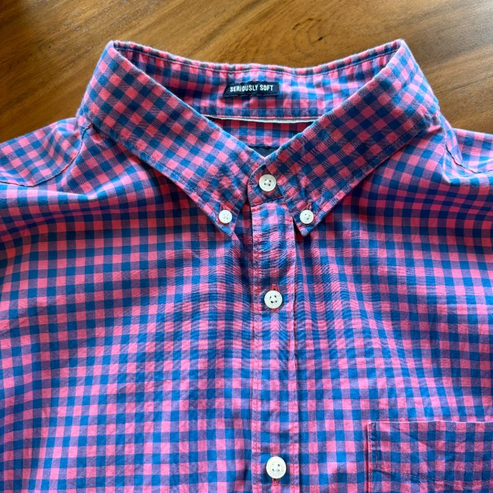 American Eagle Men's XXL Shirt Gingham Long Sleeve Seriously Soft Pink Blue - Picture 9 of 11